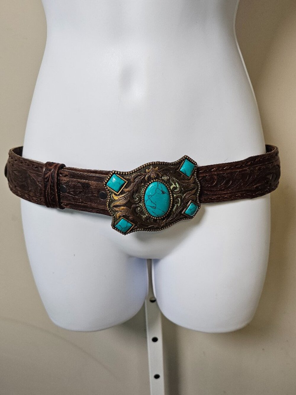 Tony Lama Belt Brown Leather Tooled Western Cowboy Rodeo 32